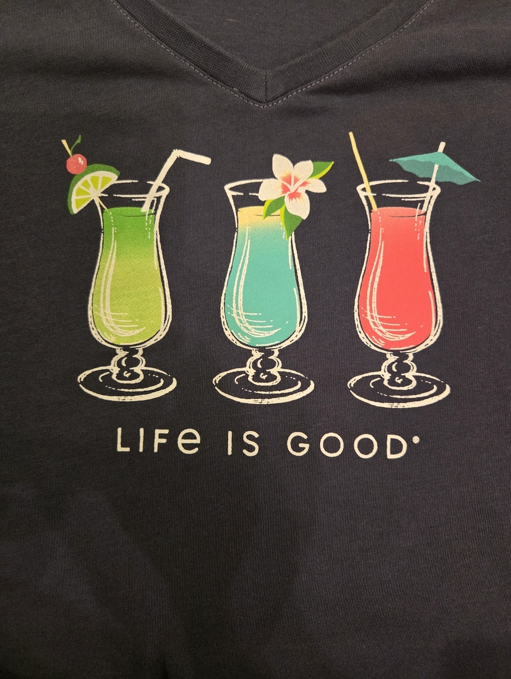 Life Is Good Women's Long Sleeve V-Neck Tee - with Tropical Drinks - Picture 4 of 6